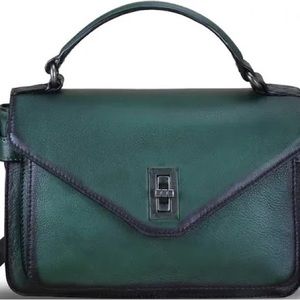 LRTO Genuine Leather Crossbody Bag Satchel A815 Color: Green NWT.
